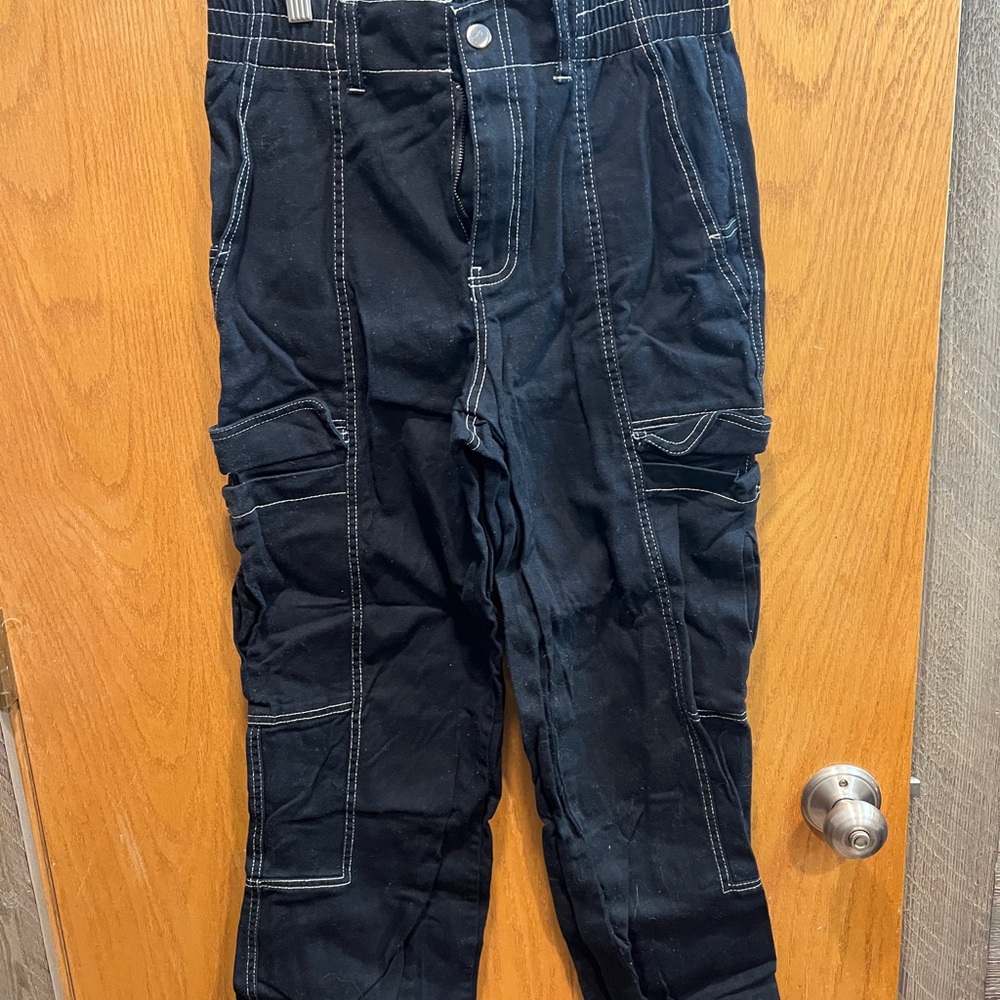 Black Cargo Pants with White Stitching